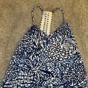 Lilly Pulitzer Blue and White Printed Crochet-Back Tank